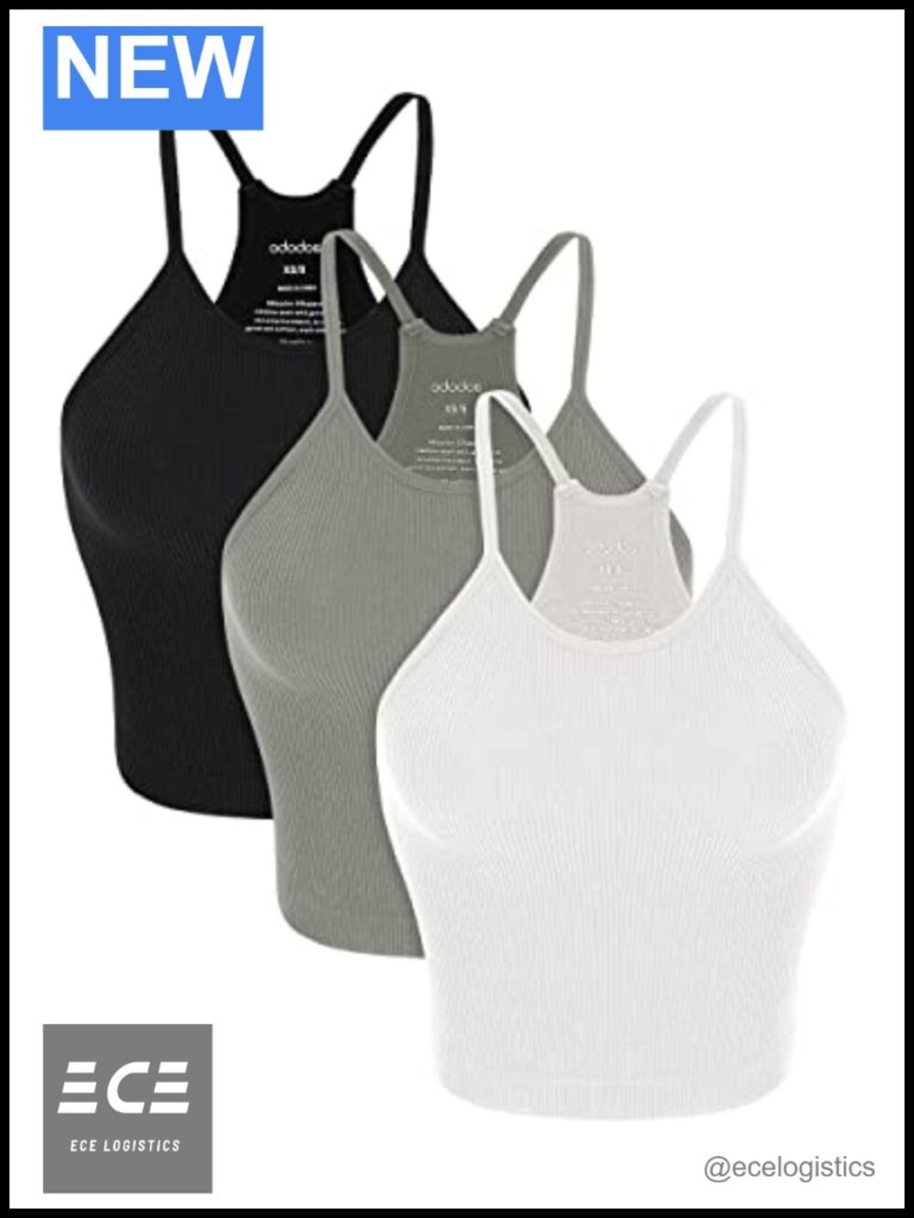 Seamless Rib-Knit Crop Cami Tank Top 3-Pack Slim Fit Sleeveless
